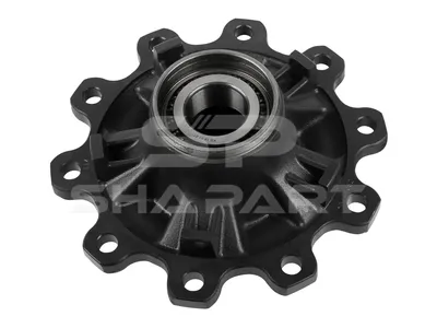 10.10428 Wheel hub, with bearing, d1: 120 mm, d2: 150 mm, D: 380 mm, 10 bores, b: 22 mm, P: 335 mm, M136 x 2,5, H: 180 mm